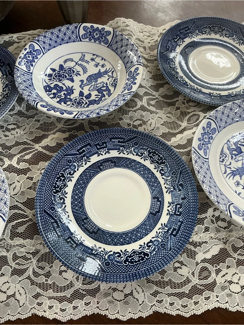 Churchill Staffordshire Mixed Lot Saucers Small Bowls Blue White Transferware